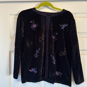 Elegant Black Velvet Top with Purple Embroidery